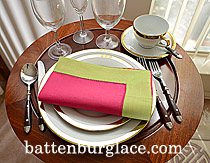 Multicolor Hemstitch Napkins. Raspberry Sorbet & Mellow Green